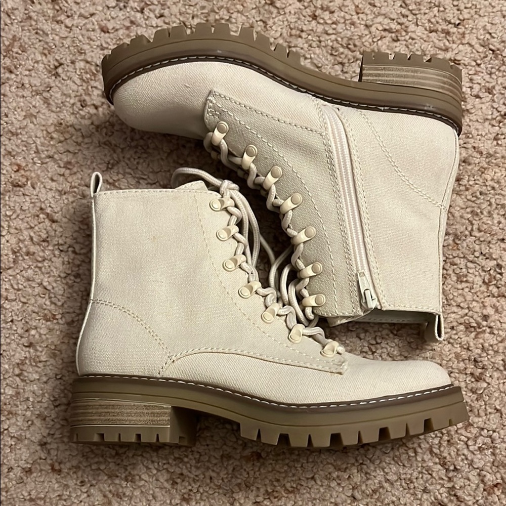 Stylish Cream Lace-Up Boots